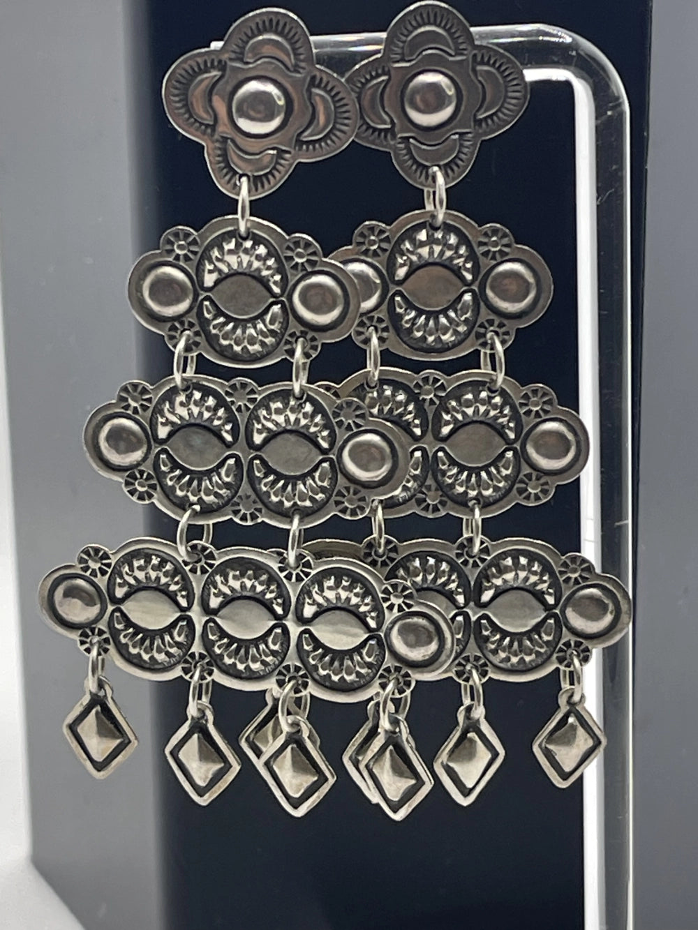 Vintage Harris Joe Sterling Silver Chandelier Repousse Earrings