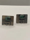 Vintage Hebrew Chai Life Sterling Silver Eilat Stone Cufflinks