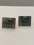 Vintage Hebrew Chai Life Sterling Silver Eilat Stone Cufflinks
