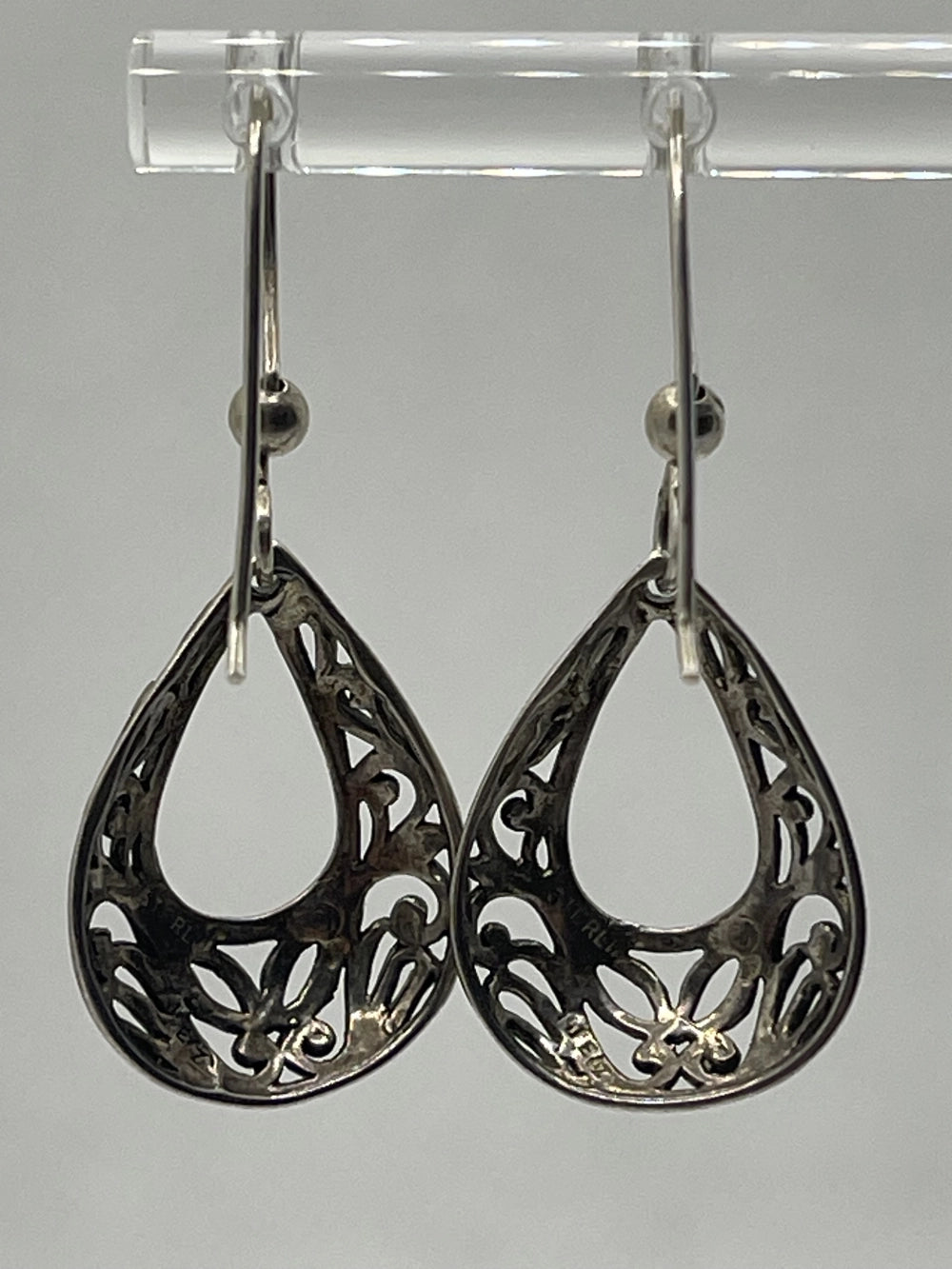 Back View of the Vintage Jezlaine JEZ Silver 925 Filigree Teardrop Earrings