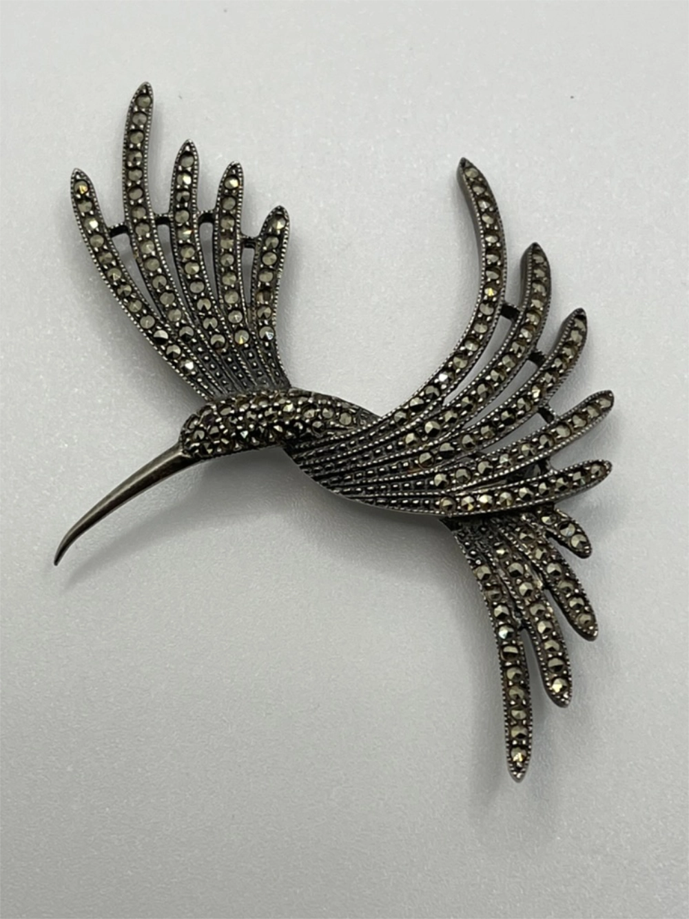Vintage Judith Jack Marcasite & Sterling Silver Hummingbird Brooch