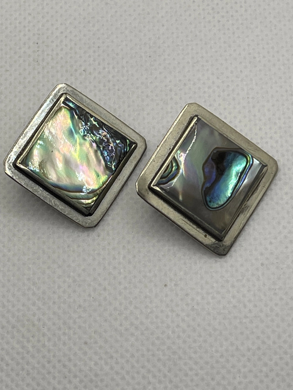 Vintage Mexican Alpaca Silver Abalone Clip On Earrings