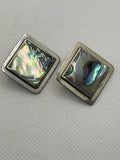 Vintage Mexican Alpaca Silver Abalone Clip On Earrings