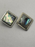 Vintage Mexican Alpaca Silver Abalone Clip On Earrings