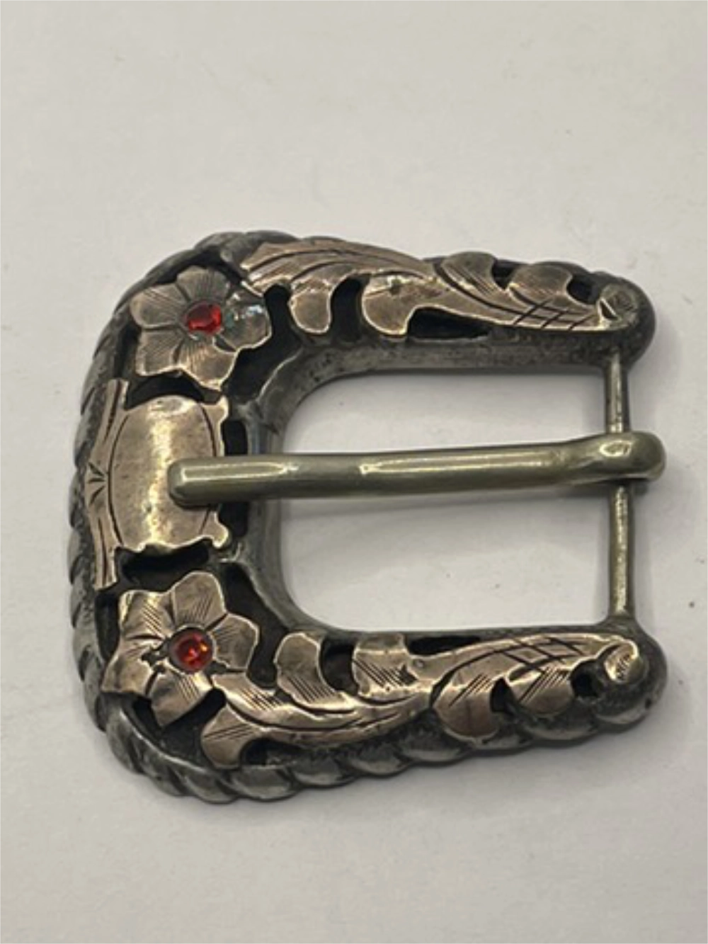 Front side view of Vintage Mexican Sterling Silver 0925 Ranger Belt Buckle