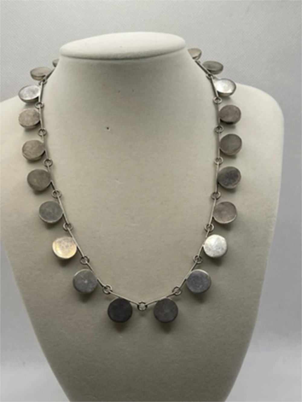 Back view of the Vintage Mexican Taxco Sterling Silver Inlay Link Necklace