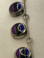 Closeup of stones of the Vintage Mexican Taxco Sterling Silver Inlay Link Necklace