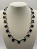 Vintage Mexican Taxco Sterling Silver Inlay Link Necklace