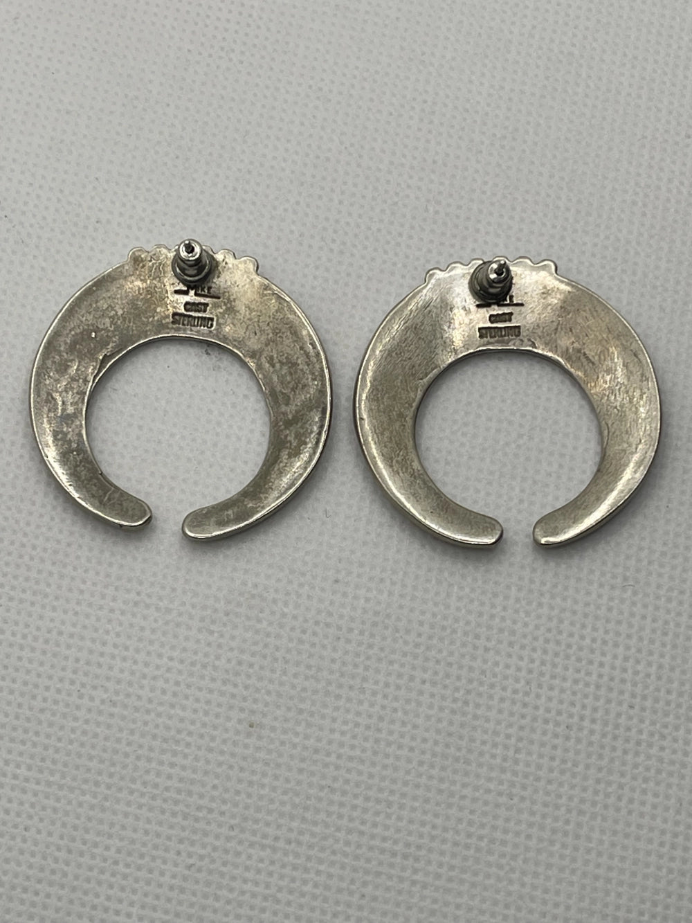 Back View of the Vintage Mike Cast Southwestern Sterling Silver Horn Stud Earrings