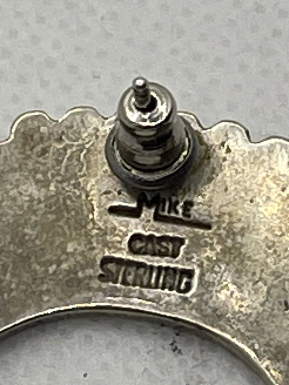 Hallmark of Vintage Mike Cast Southwestern Sterling Silver Horn Stud Earrings with Mike Cast Sterling etched