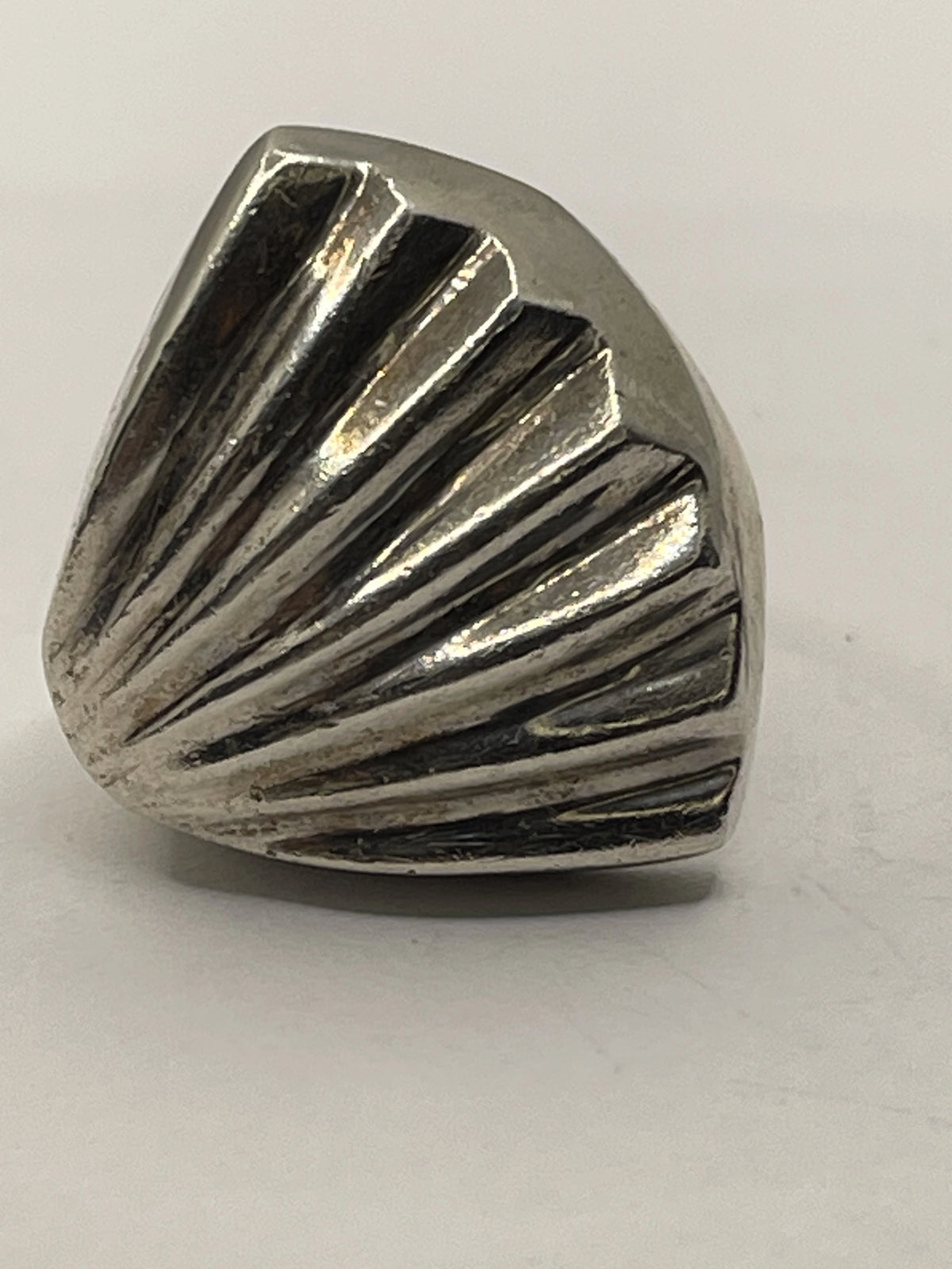 Front View of the Vintage Modernist Mexican Taxco .925 Sterling Silver Scalloped Dome Design Ring