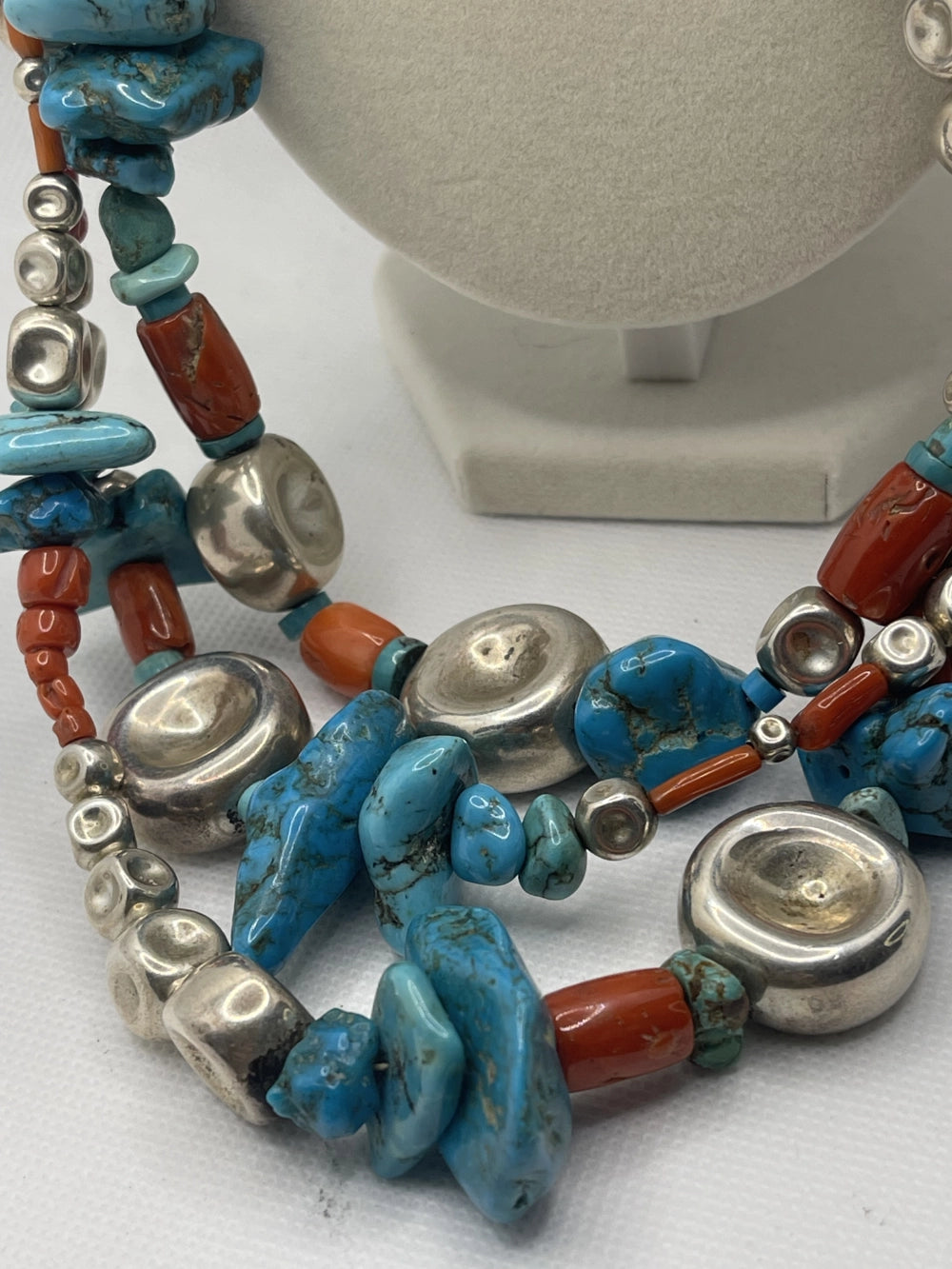 Closeup of Vintage Native American Southwestern Style Multi Strand Treasure Necklace