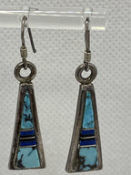 Vintage Native American Shop Work Sterling Multi-Stone Inlay Dangle Earrings