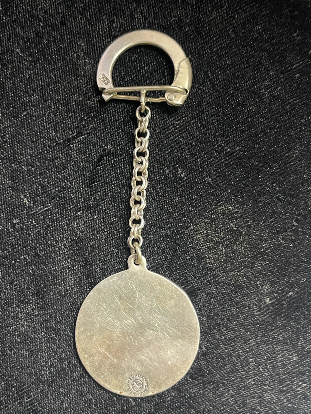 Back of Vintage Sterling Silver Our Lady of Guadalupe Medallion Silver Keychain