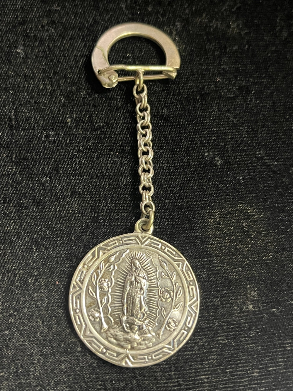 Vintage Sterling Silver Our Lady of Guadalupe Medallion Silver Keychain