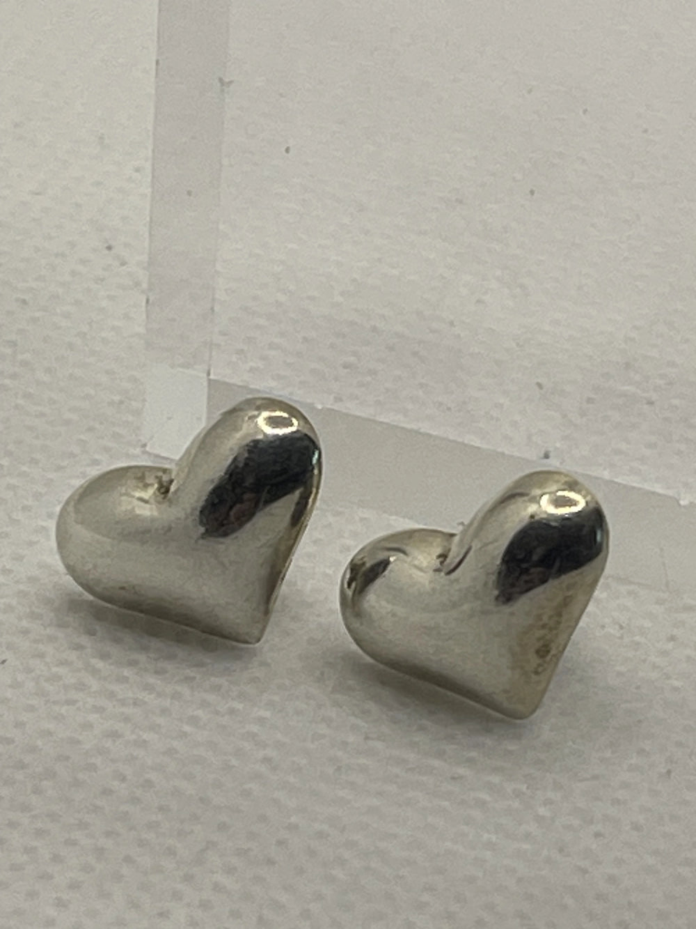 Preowned Vintage Puffy Heart Silver Stud Earrings 925 Mex