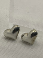 Preowned Vintage Puffy Heart Silver Stud Earrings 925 Mex