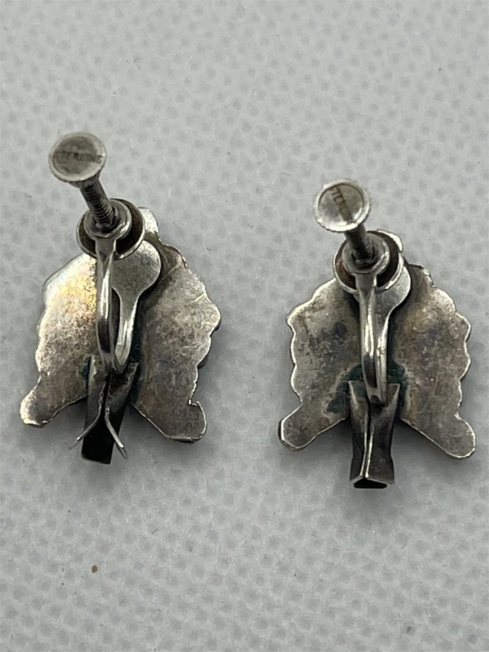 Hallmark of Vintage Rafael Melendez Taxco Silver Abalone Screwback Earrings