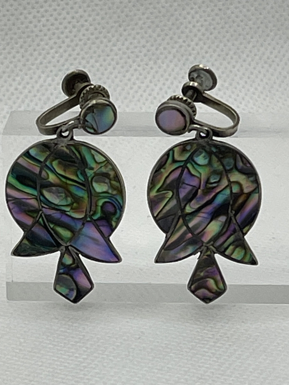 Vintage Rafael Melendez Taxco Silver Abalone Screwback Earrings