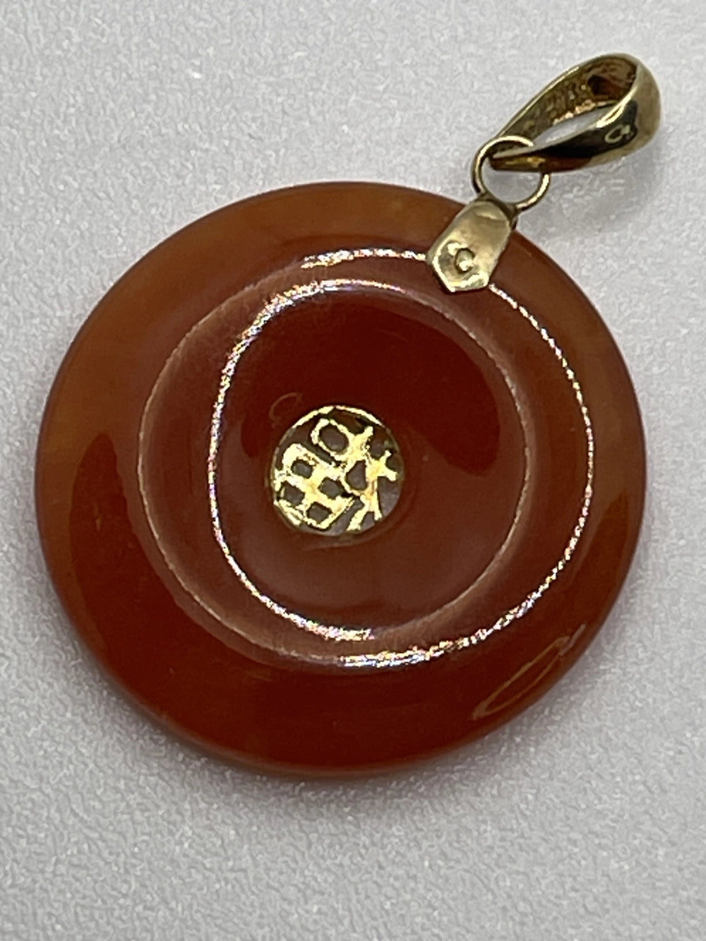 Vintage Red Carnelian 14k Gold Chinese Good Luck Pendant