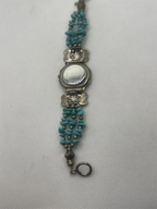 Back of Vintage Sedona Southwest Style Turquoise Bead Silver Watch with Stainless Steel Genuine Stone 330786 etched
