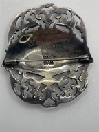 Back of the Vintage Siam Sterling Silver Niello Fan Shaped Brooch with Silver Siam etched