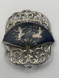 Vintage Siam Sterling Silver Niello Fan Shaped Brooch