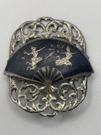 Vintage Siam Sterling Silver Niello Fan Shaped Brooch