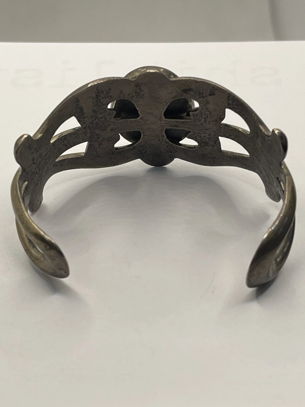 Back view of Signed Vintage Justin Morris Turquoise Sterling Cuff Bracelet