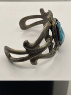Side view of Signed Vintage Justin Morris Turquoise Sterling Cuff Bracelet