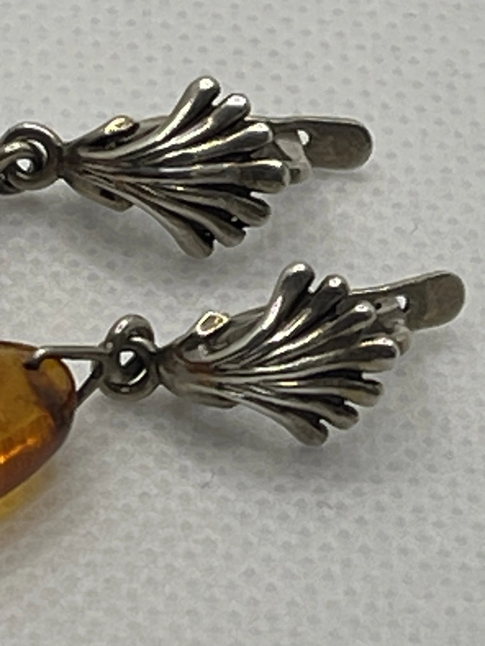 Top VIew of the Vintage Soviet Era Russian Baltic Amber Silver Earrings