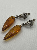 Vintage Soviet Era Russian Baltic Amber Silver Earrings