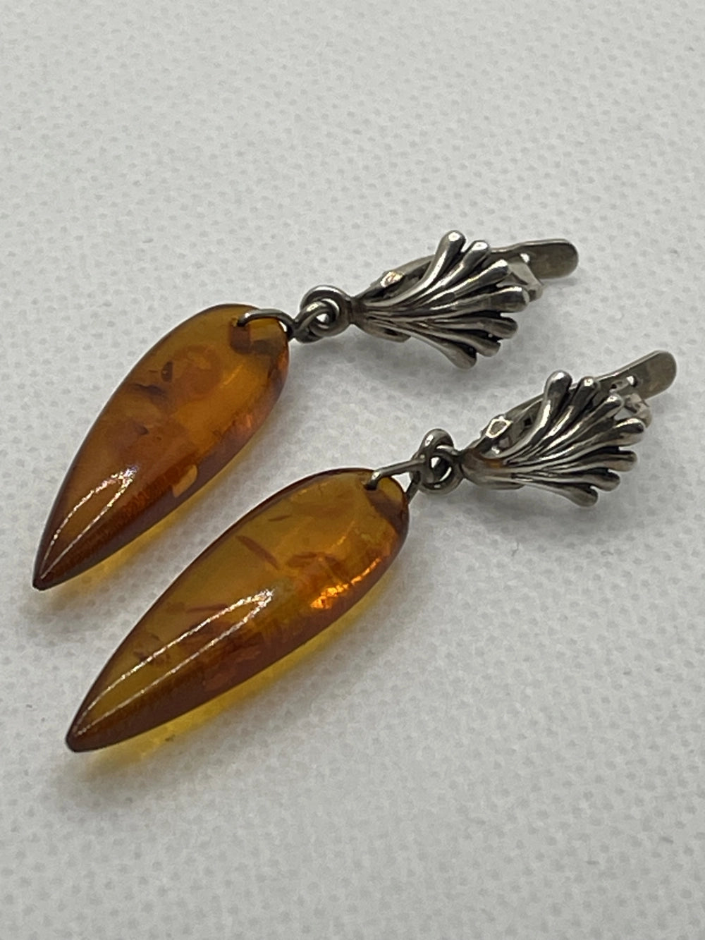 Vintage Soviet Era Russian Baltic Amber Silver Earrings