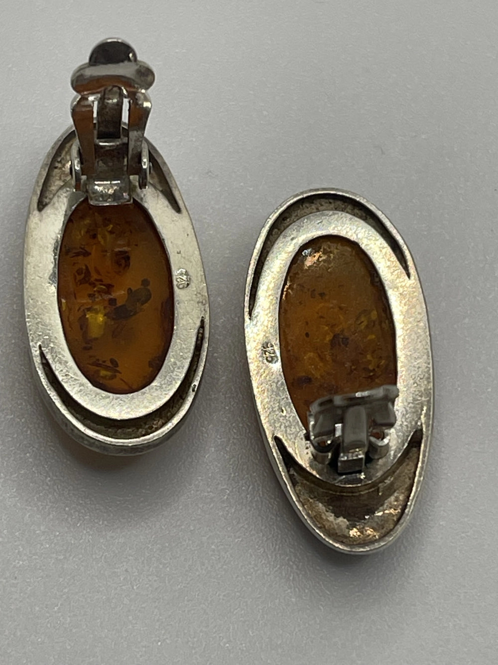 Back View of the Vintage Sterling Silver Baltic Amber Oval Cut Clip On Earrings