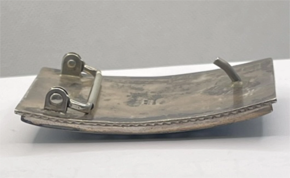 Back view of Vintage Signed R&L Vacit Zuni Inlay Gemstone Sterling Silver Belt Buckle