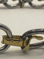 Closeup of Vintage Two-Tone Sterling Silver Gold Vermeil Stylized Snake Collar Necklace with Tane on it