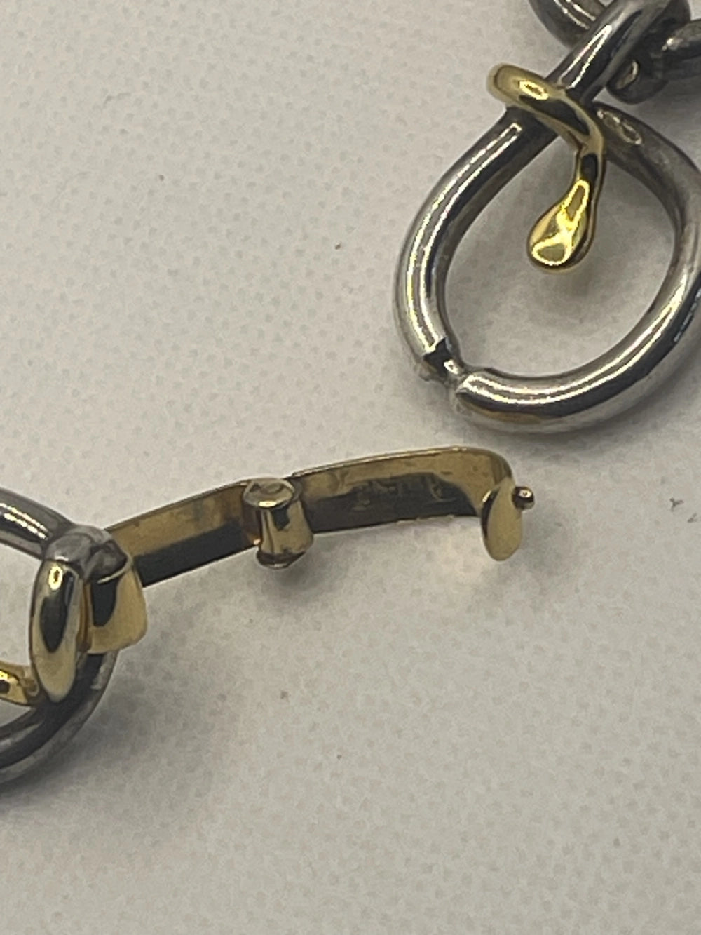 Close up of a Vintage Two-Tone Sterling Silver Gold Vermeil Stylized Snake Collar Necklace