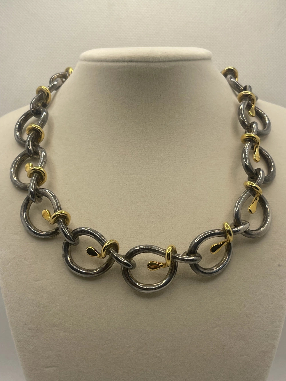 Vintage Two-Tone Sterling Silver Gold Vermeil Stylized Snake Collar Necklace