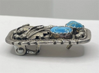 Side view of Vintage Thomas Tso Native American Navajo Diné Silver Turquoise Belt Buckle