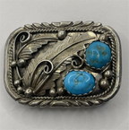 Vintage Thomas "Tommy" Tso Native American Navajo Diné Silver Turquoise Belt Buckle