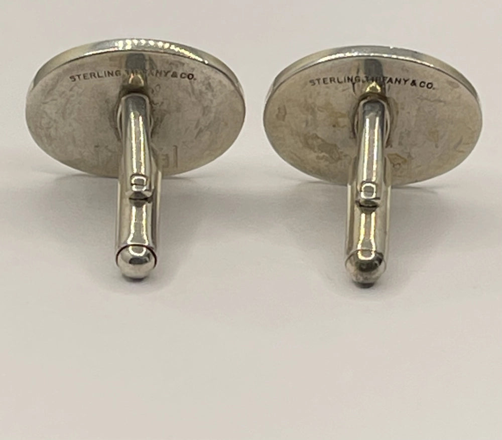 Back of Vintage Oval Sterling Silver Cufflinks with Sterling Tiffany & Co. etched in the back