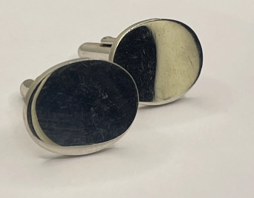 Side view of Vintage Tiffany & Co. Oval Sterling Silver Cufflinks
