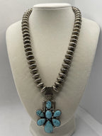Vintage Tom Willeto Signed Turquoise Cluster Cross Necklace