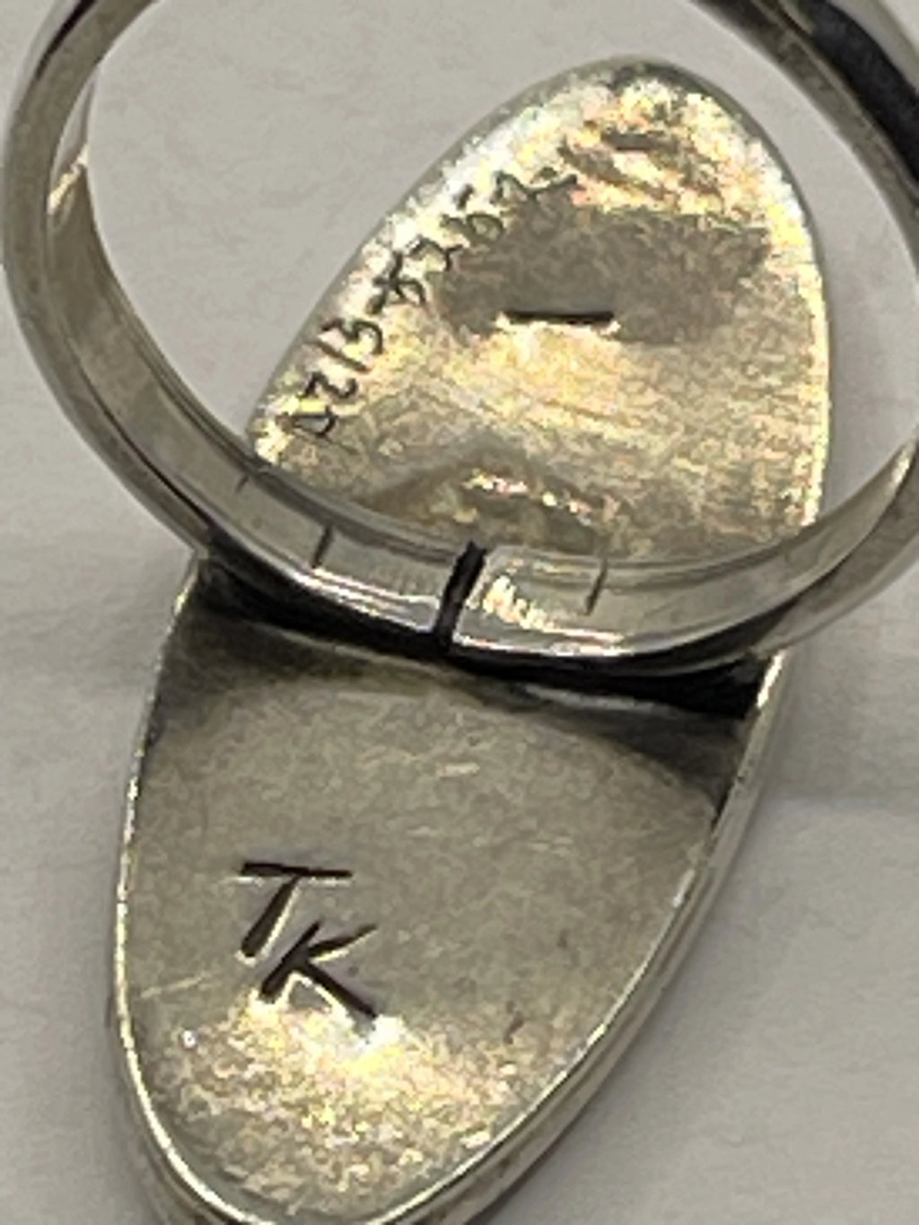 Closeup of Vintage Native American Hopi Silversmith Tony Kyasyousie Kokopelli Sterling Silver Ring