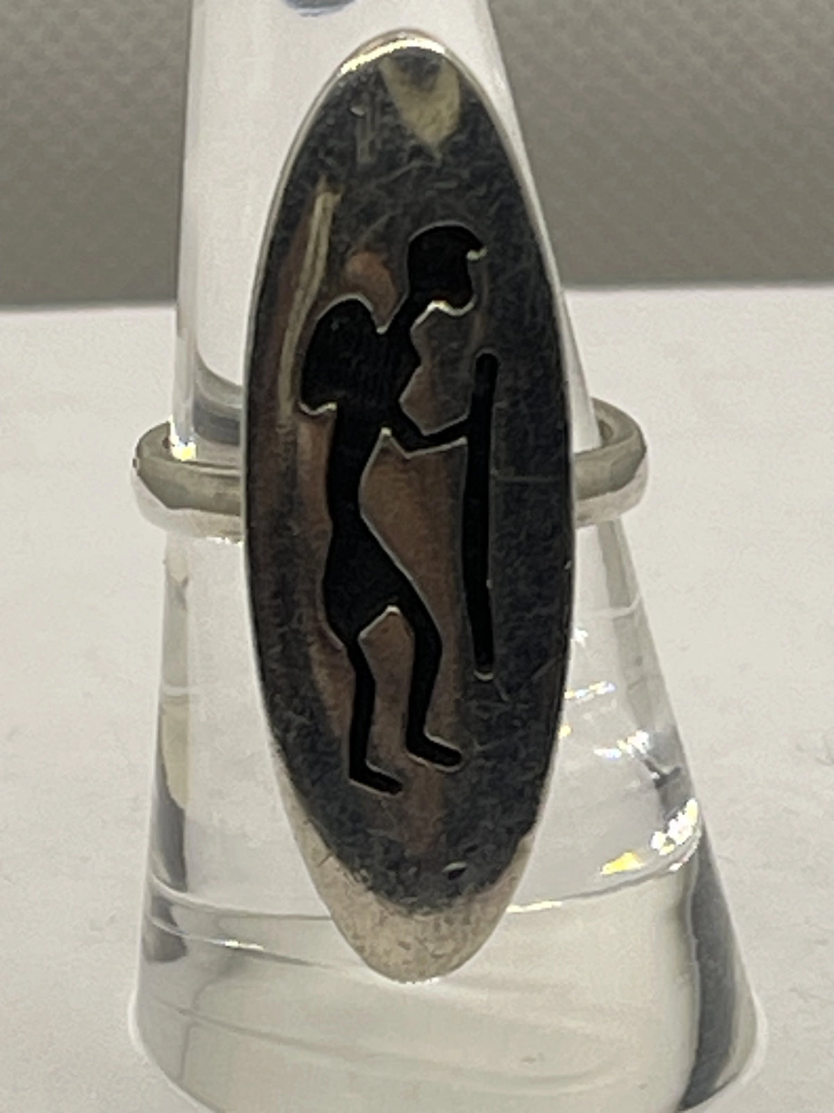 Front VIew of the Vintage Native American Hopi Silversmith Tony Kyasyousie Kokopelli Sterling Silver Ring