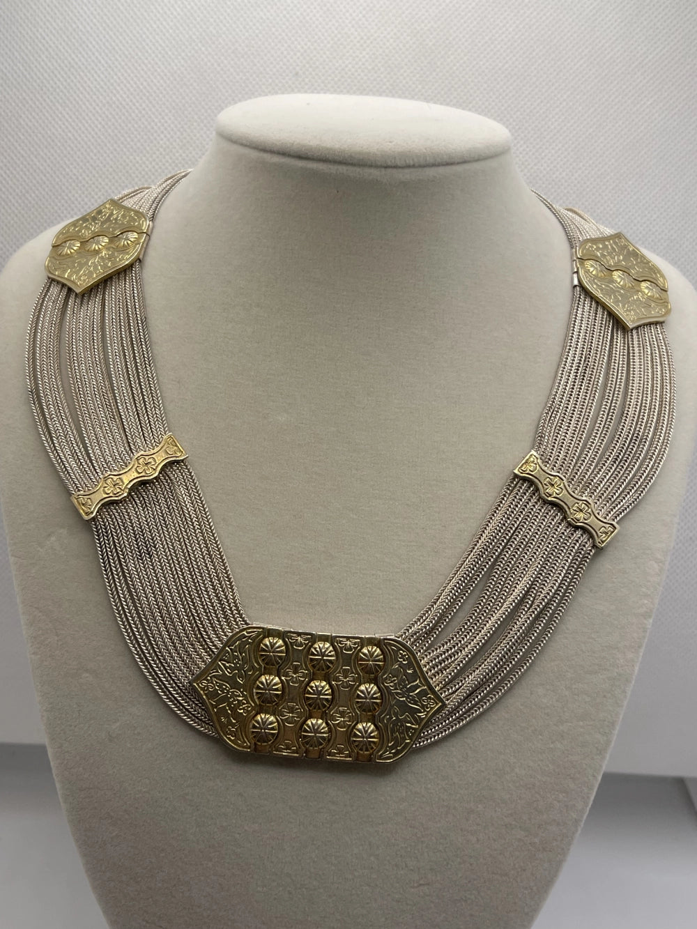 Front VIew of the Vintage Demi-Parure Turkish 84 NU 925 Silver Woven Foxtail Necklace