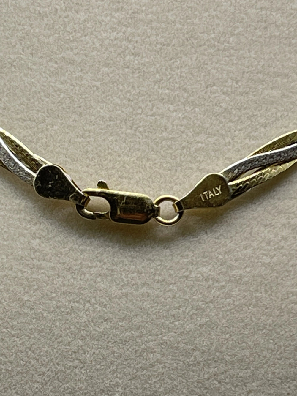 Vintage FAS Two-Tone Sterling Silver Gold Vermeil Twisted Herringbone 17" Link Chain Necklace