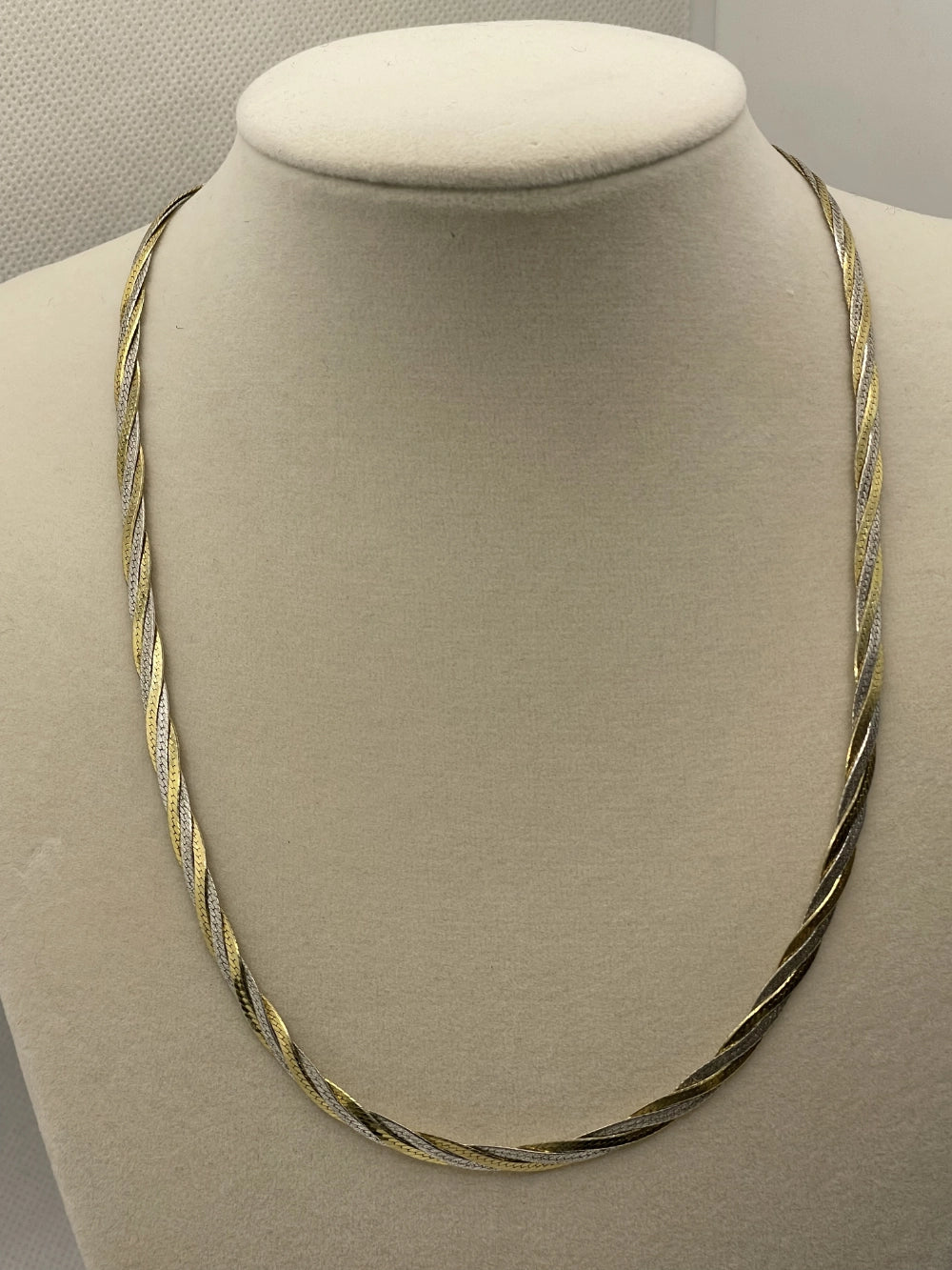 Vintage FAS Two-Tone Sterling Silver Gold Vermeil Twisted Herringbone 17" Link Chain Necklace