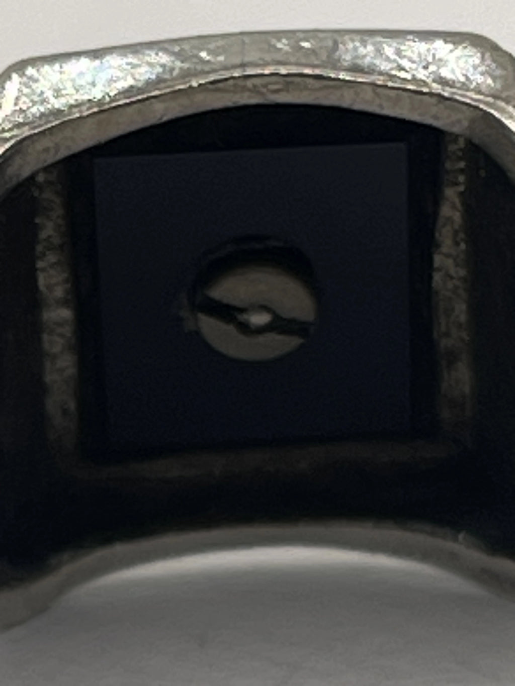 Closeup of Back of Vintage Vargas "J" Monogrammed Sterling Silver Signet Ring