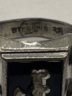 Closeup of Vintage Vargas Manufacturing Company "J" Monogrammed Sterling Silver Signet Ring